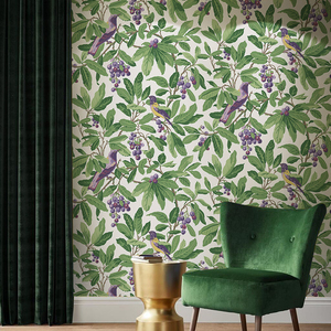 美式手绘花鸟壁纸北欧艺术花卉壁画客厅电视背景墙纸无缝自粘墙布