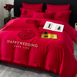 罗兰家纺结婚床上用品四件套婚庆婚房喜被床单被套红色婚礼被罩