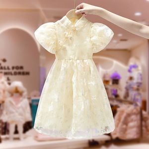 巴­拉巴­拉森系女童洋装夏季2024新款儿童连衣旗袍汉服白色泡泡袖