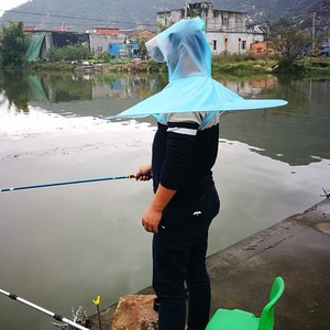 男士头戴式成人飞碟雨衣雨伞帽垂钓装备雨具斗篷折叠透明钓鱼雨.