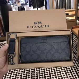 美国正品COACH/寇驰钱包长款卡包经典花纹商务男包礼盒套装零钱包