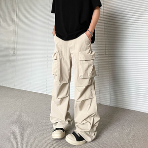 Ar63美式复古米白色立体口袋工装裤男高街宽松直筒潮牌休闲长裤子