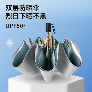 名创优品双层太阳伞 UPF50+钛银防晒遮阳伞 零透光黑胶三折太阳伞