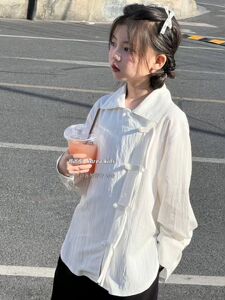 新中式衬衫童装国风女童衬衣2024春装新款唐服女孩洋气时髦上衣潮