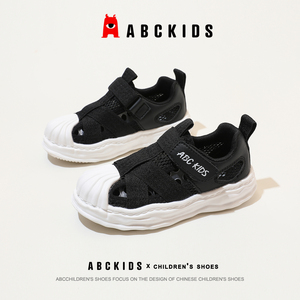 ABCkids童鞋男童夏季镂空透气包头凉鞋儿童黑色休闲鞋运动沙滩鞋