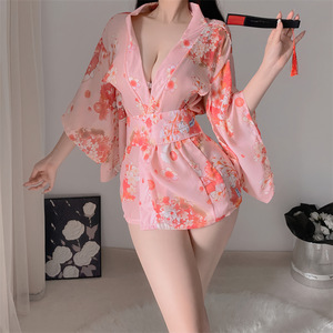 情趣制服新款日式日系印花雪纺束腰和服激情制服套装衣浴袍花妓