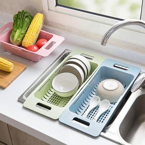 伸缩可水槽沥水架置物架塑料放碗筷架子家用厨房碗碟架蔬菜收纳架