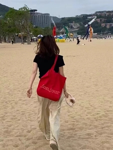 【红色帆布包】韩国ins风单肩包彩色字母印花托特包女大学生通勤