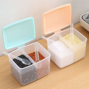 多功能调味盒分隔透明塑料调味盒家用厨房用具收纳盒盐罐调料盒