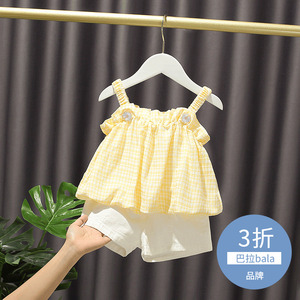 女宝宝夏清货清货装婴儿衣服一周岁女孩吊带背心夏季薄款分体套装