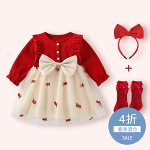 周岁女宝宝红色连衣裙春夏婴儿衣服满月抓周宴礼服裙子女童公主裙