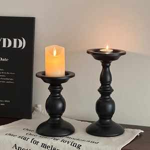 复古黑色铁艺烛台摆件香薰蜡烛灯罗马柱烛台餐桌氛围感家居软装饰