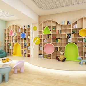 幼儿园图书馆卡通造型拱门创意弧形书柜儿童绘本书架休息区阅读区