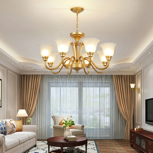 客厅卧室玻璃吊灯吸顶灯复古时尚美式铁艺古铜色线条枝形吊灯