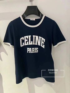 代购Celine/赛琳 夏季新款女士胸前字母logo印花休闲圆领短袖T恤