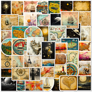新款100张复古世界地图贴纸ins高颜值创意手机壳桌面手账装饰贴画