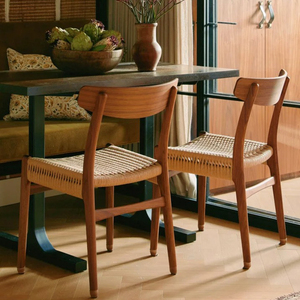 北欧实木绳编织餐椅子复古丹麦设计师CH23书桌化妆学习休闲靠背凳