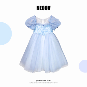 【品牌】是公主啊！夏季女童艾莎公主裙冰雪蓝蓬蓬纱裙礼服生日裙