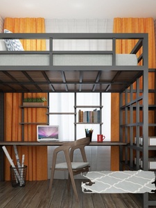 北欧铁艺高架床家用公寓经济型书桌铁架床学生宿舍上下铺床铁艺床