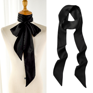 2米超长丝绸缎带小长条窄丝巾女黑色编发带头饰丝带飘带领带腰带