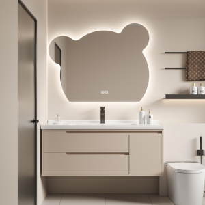 九牧᷂小熊镜子奶油风实木浴室柜组合卫生间洗手洗脸盆柜