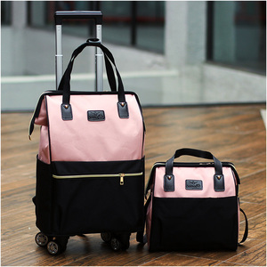 行李袋带滑轮拉杆手提二合一轮子的大容量装衣服中学生简易旅行包