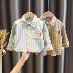 巴拉吧拉男童长袖衬衫2022新款婴儿童格子衬衣恐龙童装宝宝洋新品