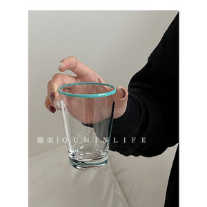 趣皿 寻觅鲸屿 中古蓝线玻璃杯子线条围绕玻璃杯气泡水杯咖啡杯