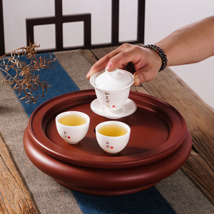 潮州手拉紫砂茶船功夫茶具朱泥圆形茶盘大号家用储水简易小型茶台