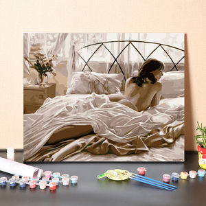 美女人体画数字油手工填充卧室挂裸艺术手绘涂色油彩680床上裸美