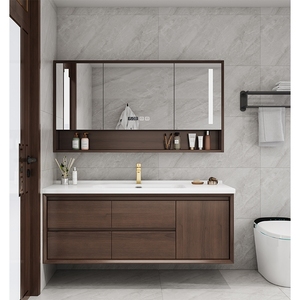 恒洁卫浴浴室柜组合新中式橡木实木一体陶瓷盆卫生间洗脸洗手盆柜