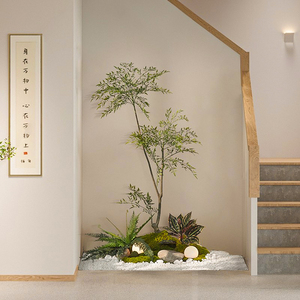 福建楼梯下造景角落南天竹装饰仿真花假花绿植植物景观软装摆件