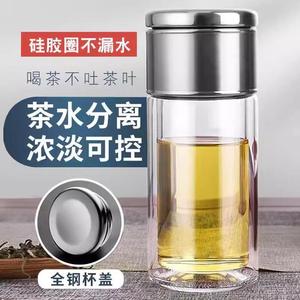 高端茶水分离杯双层玻璃隔热泡茶杯迷你男女士水杯随身简约花茶杯