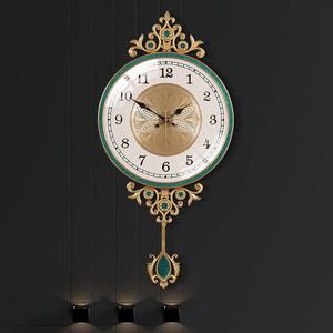 力时达纯铜欧式个性挂钟摇摆铜制挂表时尚滴胶美式复古时钟