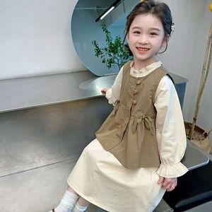 儿童裙子马甲韩版两件套2024小童棉布连衣裙套装女童洋气森系春装