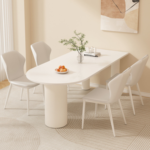 岩板餐桌家用小户型轻奢简约长方形餐厅岛台大理石饭桌子椅子组合