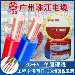 广州珠江牌电缆ZC-BV 1.5/2.5/4/6平方家装阻燃单股铜芯硬线电线