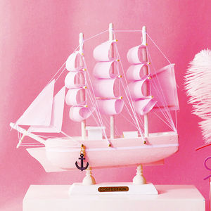 云创典创意家居装饰摆件粉色系少女心帆船木质24CM帆船工艺品摆件