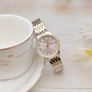 依波2023新款防水钢带手表女双日历复古简约气质超薄石英女士手表
