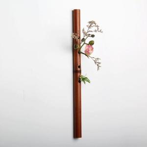 花插壁挂式创意花架花器墙面竹笛?送无痕仿古装饰钉竹筒花入中式
