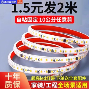 木林森灯带led灯条客厅家用超亮220v线形灯户外防水暖色氛围自粘