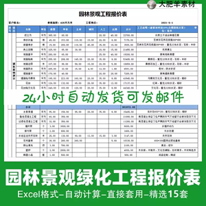 园林景观工程报价表模板绿化报价单预算表费用植物配置庭院清单