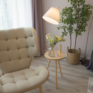 带茶几的落地灯带桌置物架客厅沙发床头柜立灯简欧个性创意原木质