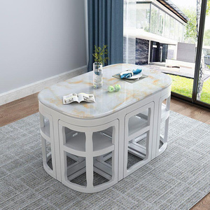 岩板餐桌椅组合家用圆桌现代简约小户型全实木仿大理石方形餐桌