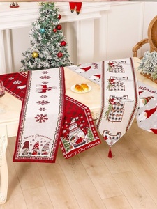 促销圣诞节桌布双层棉麻印花圣诞桌旗餐桌装饰用品居家装扮餐桌巾