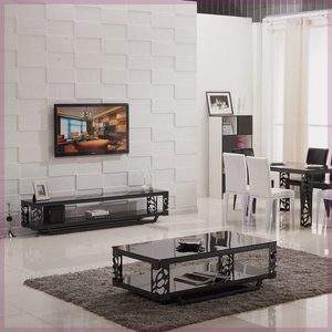 现代简约时尚欧式电视柜黑色铁艺烤漆钢化玻璃客厅茶几电视柜组合