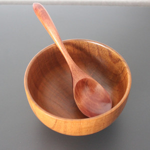 带木勺子碗勺套装日式料理碗宝宝防摔木碗酸枣木汤碗手工饭碗木制