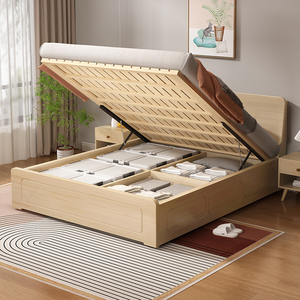 实木储物床高箱床现代简约气压单人床小户型主卧收纳床双人箱体床