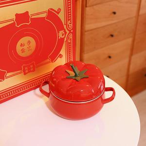 老麦杂货铺 【新年送礼】日式红复古搪瓷汤锅油壶泼油锅泡面锅