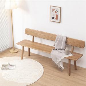 北欧实木长椅带靠背家用客厅长条凳原木简约现代长板凳椅餐桌凳子